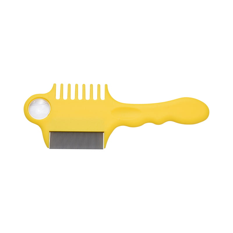 Comb met fijne tanden met een lange handgreep en vergrootglas